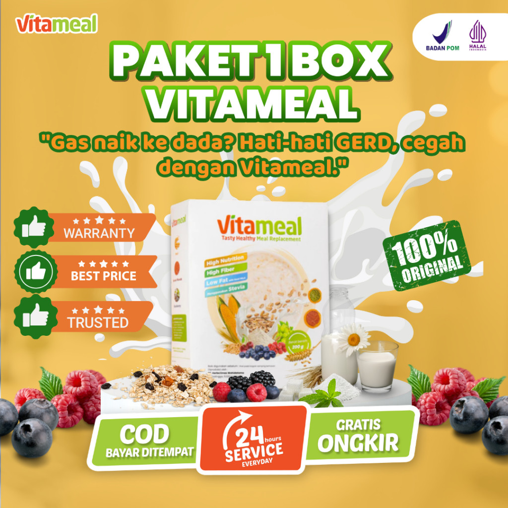 

New [PAKET 1 BOX] Vitameal Herbal Lambung Penambah Sereal Sehat Menahun Suplemen Asli Dewasa Original Serat Kebas VETAMEAL GERDPremium