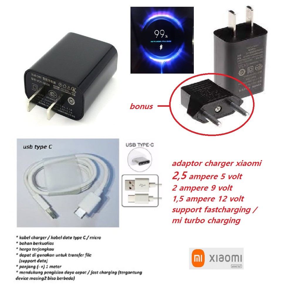 Usb type C kabel & adaptor  charger Xiaomi Mi Pad 3