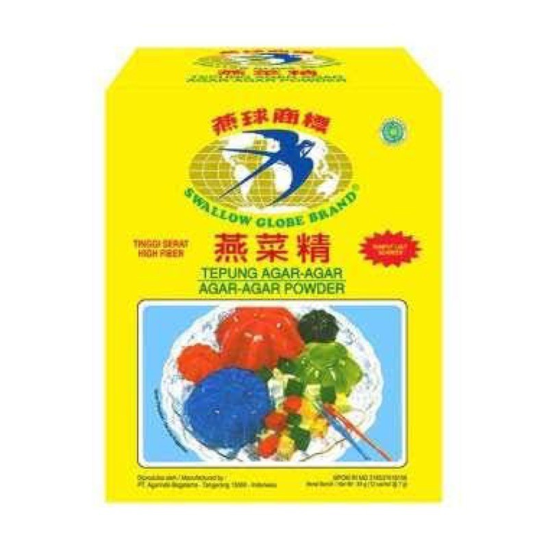 

Agar agar swallow Globe Brand ( 1 box isi 12 sachet )