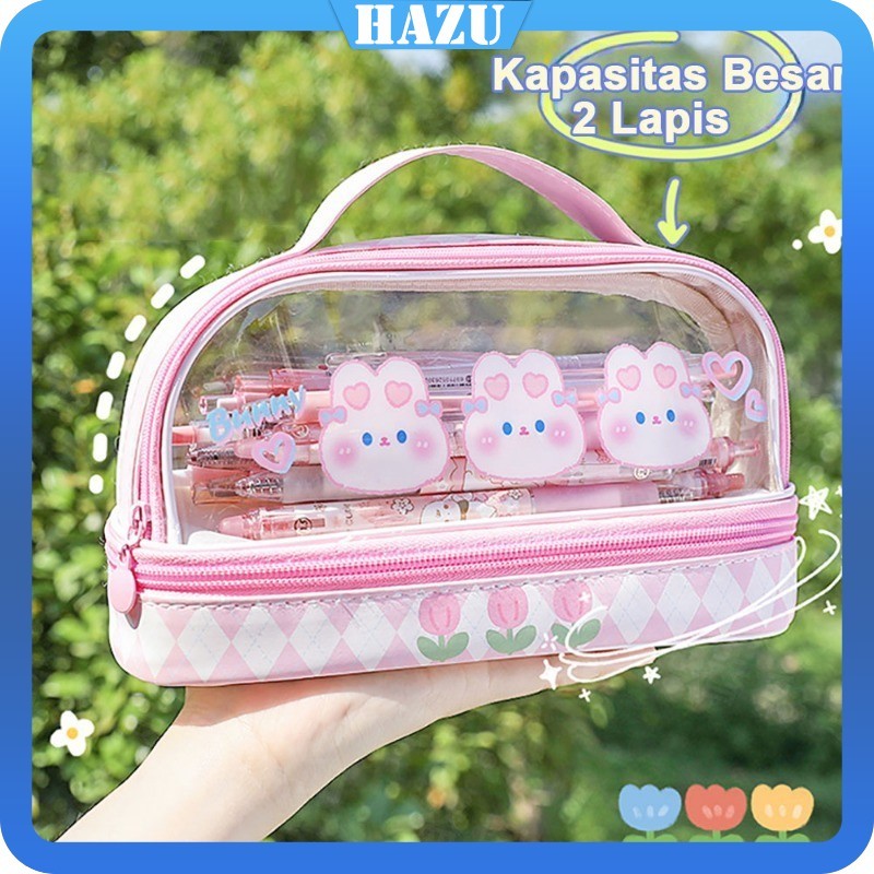 

Tempat Pensil Transparan Kotak Pencil Double Zipper Pensil Case Kapasitas Besar 2 Lapis tempat pensil tas alat tulis siswa kartun lucu