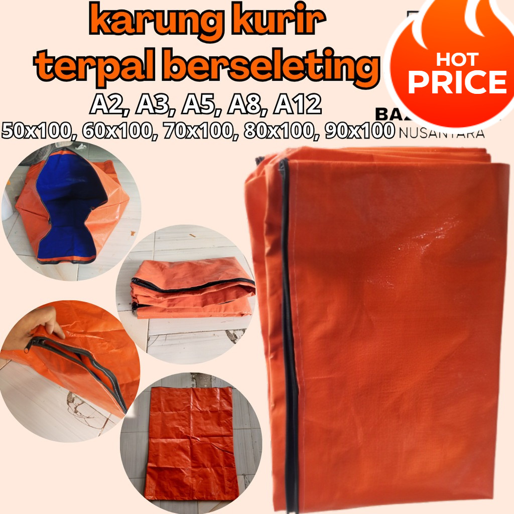 TAS KARUNG KURIR TERPAL / TAS PAKET  SERBAGUNA BERRESLETING WARNA OREN ANTI AIR