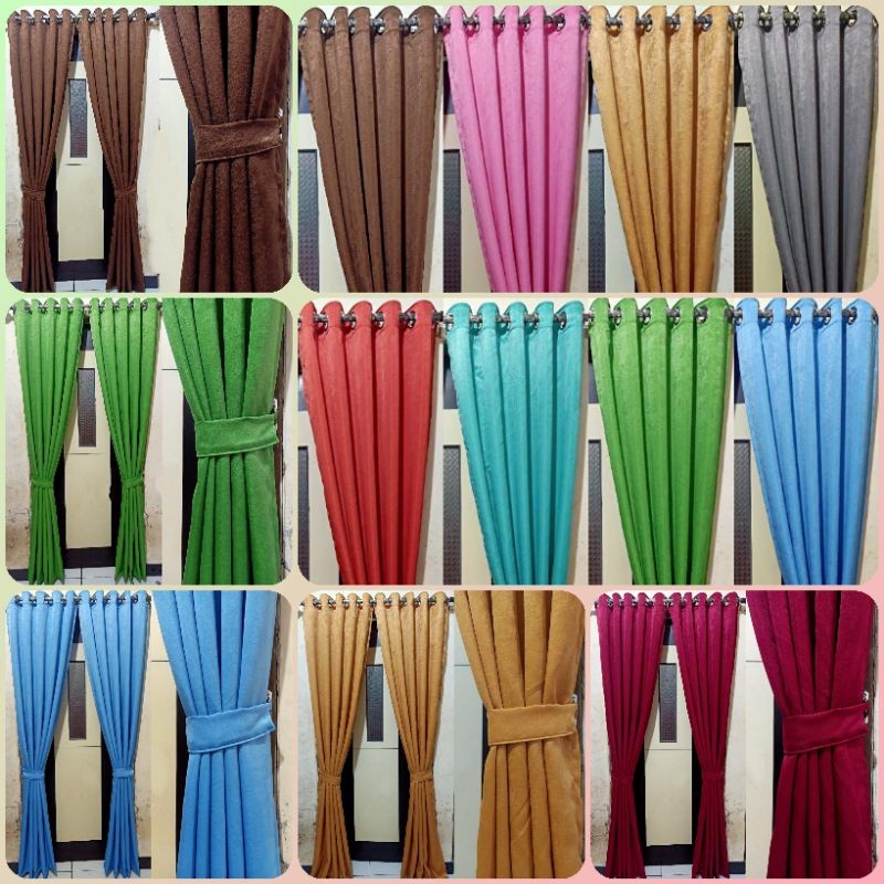 GORDEN POLOS MURAH WARNA HIJAU MODEL SMOKRING MINIMALIS UNTUK JENDELA DAN PINTU KAMAR