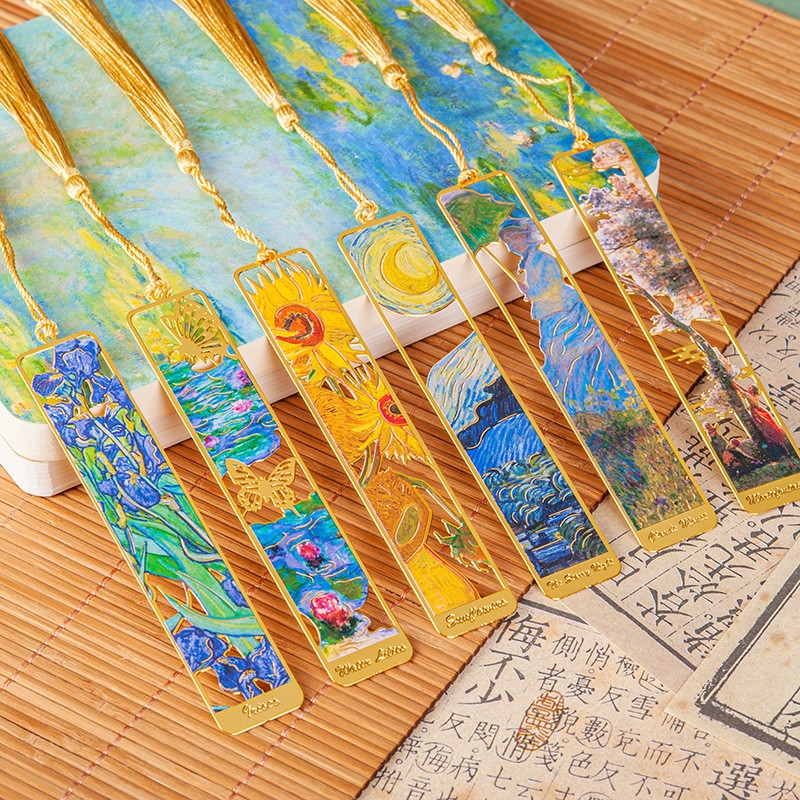 

Retro Oil Painting Bookmarks With Tassel Aesthetic Metal Book Markers Page Clip For Students Teaers Sool Reading Gifts Acce