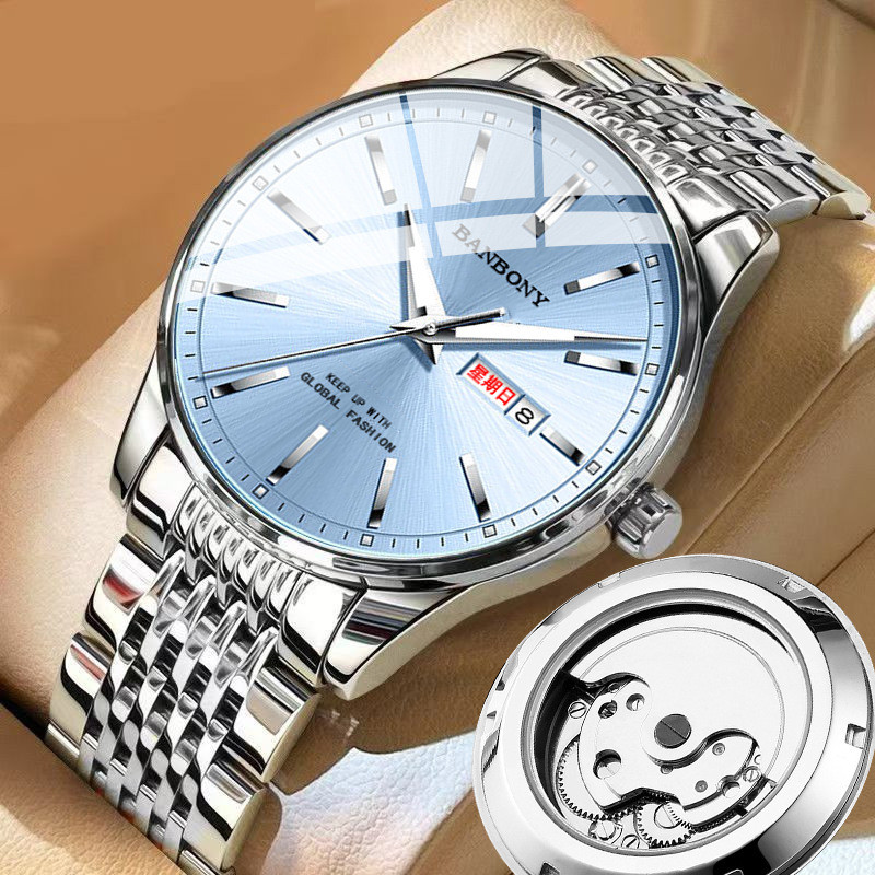 

Jam Tangan Pria Kalender Ganda Luminous Fashion Sederhana Jam Tangan Anti-Mekanis Belakang Transparan Hollow Jam Tangan Quartz Streaming Langsung