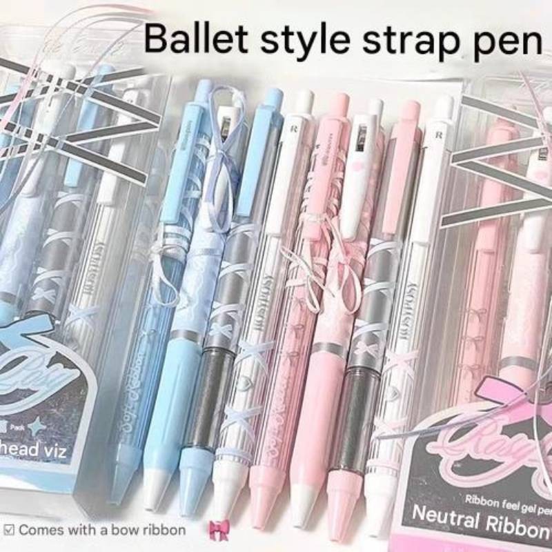 

4pcs RosyPosy Ballet Gel Pens Set in Cute PP Box, 0.5/0.38mm ST Tib Quick Dry Smooth Writing Tools Girls Women Students Supplies
