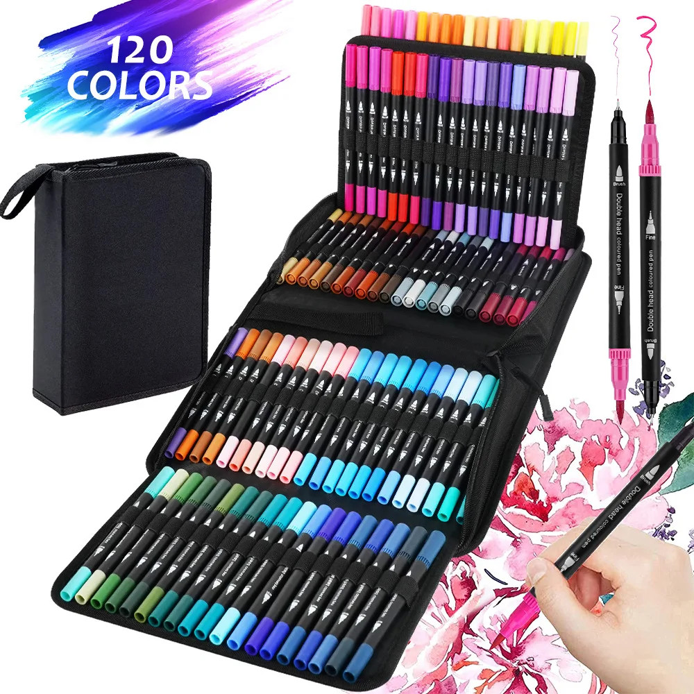 

12/24/60/72/100/120 Colors Watercolor Art Markers Brush Pen Dual Tip Fineliner Drawing for Calligraphy Painting Set Art Supplies