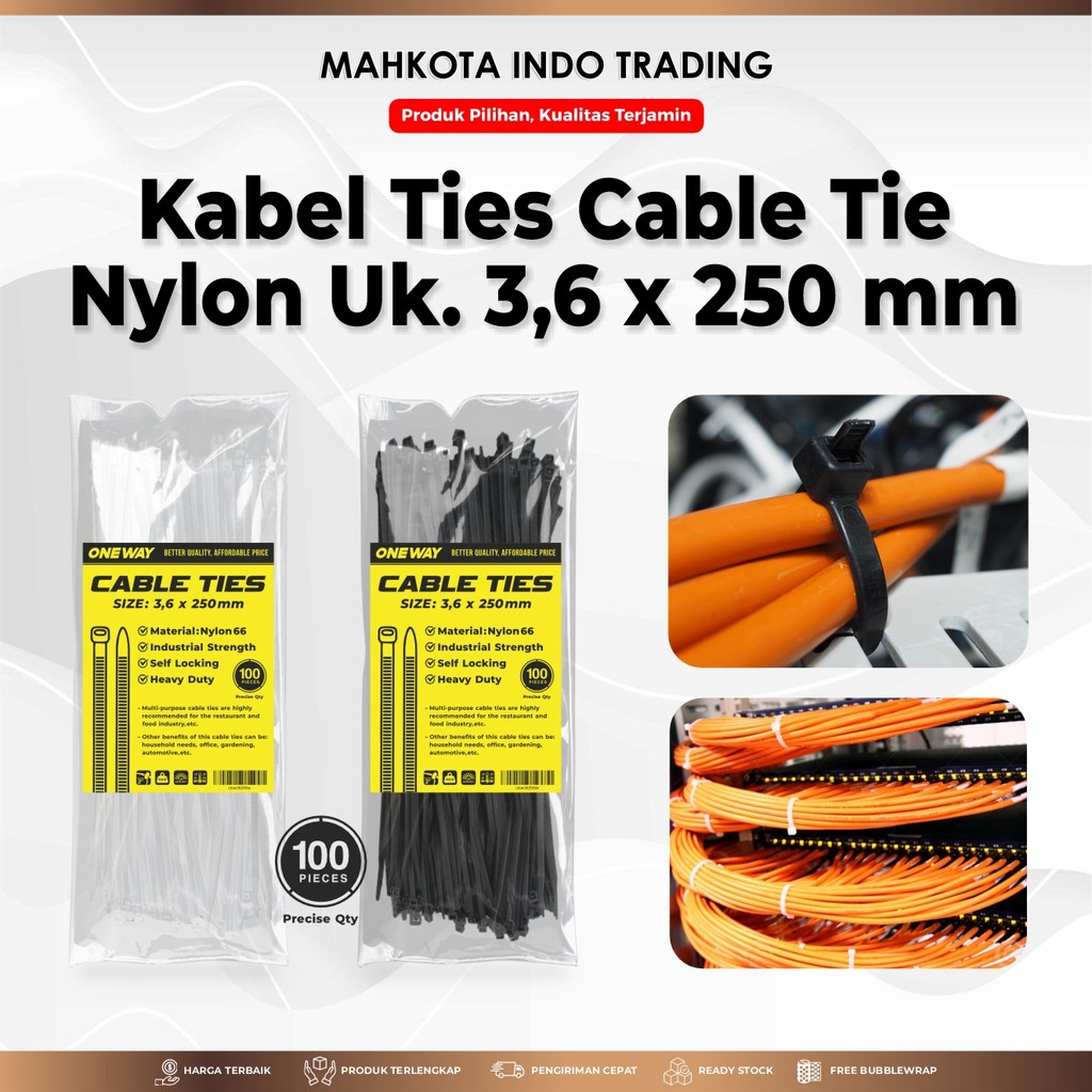 

Kabel Ties Putih 3.6 x 250 mm Nylon Cable Tie Multifungsi