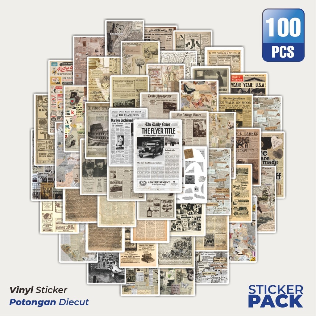 

100 PCS STIKER Retro Theme [Stiker Tema Retro] Waterproof Aesthetic- Untuk Laptop, Motor, dan Helm - Paper Stationery Pack