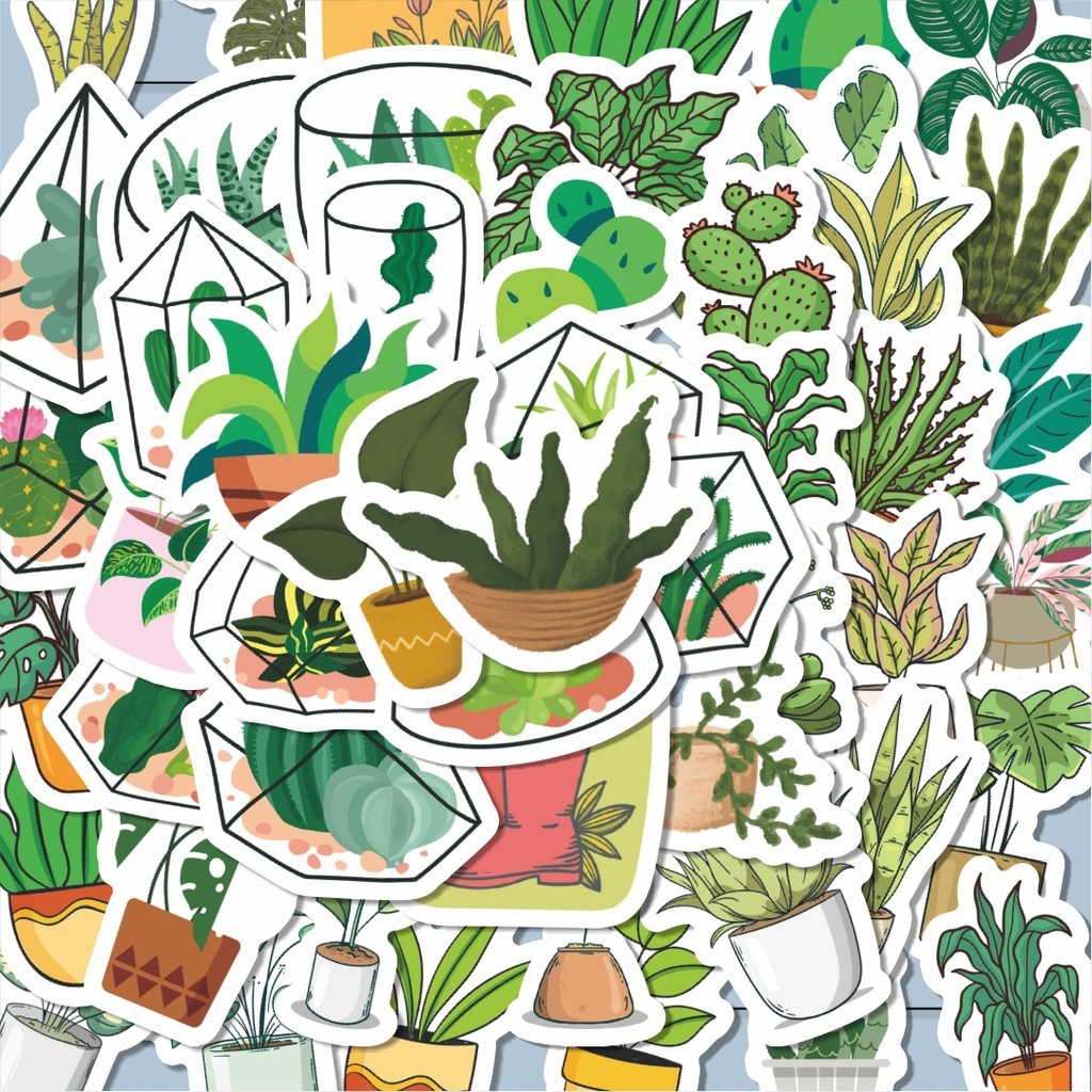 

100PCS Lucu Stiker Lucu Tanaman Hijau Stiker Aesthetic Stiker Anti Air Stikers Berperekat Waterproof sticker decal buat Motor Helm Buku Journal Koper Casing HP Laptop Botol Minum Hadiah anak