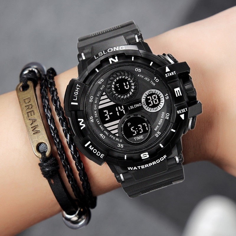 Terlaris 5Pcs Jam Tangan Digital Olahraga Pria Dengan Gelang Jam Tangan Alarm Tanggal Waktu Tahan