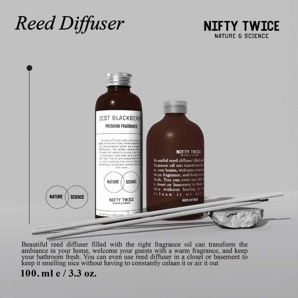 

Nifty Twice - Reed Diffuser 100ml Fine Fragrance Exclusive / Pengharum Pewangi Ruangan