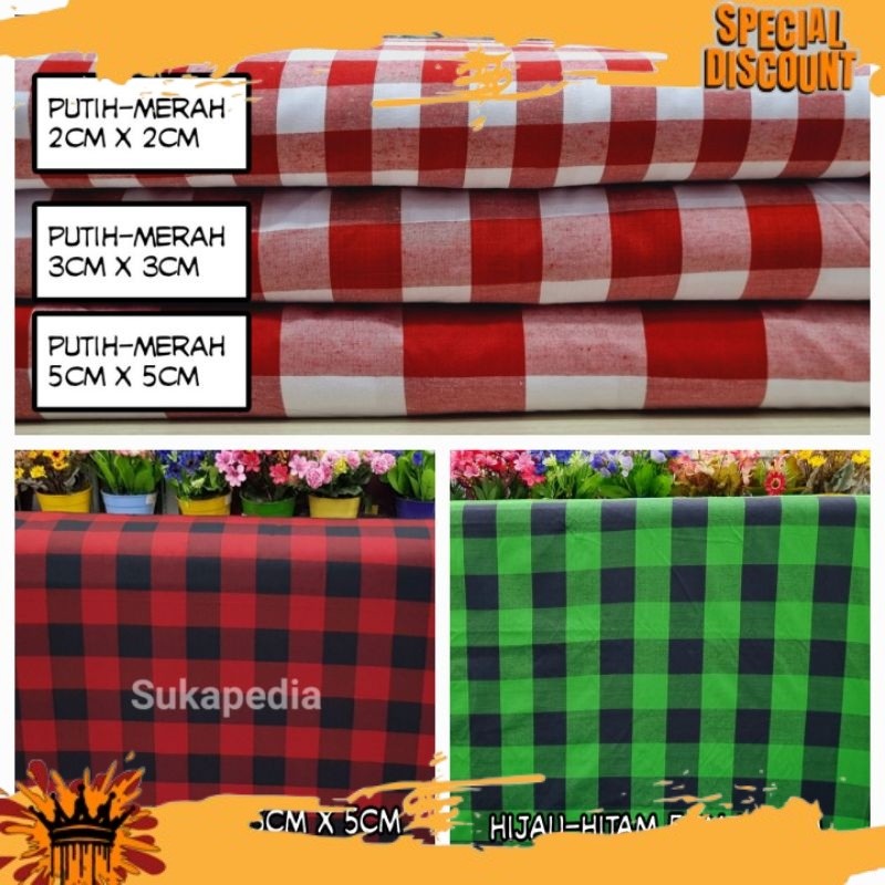 SUKA Kain Kotak-Kotak  Taplak  Hitam- Merah, Hitam-Hijau, Putih-Merah  (Harga untuk 0,5m) SKPD