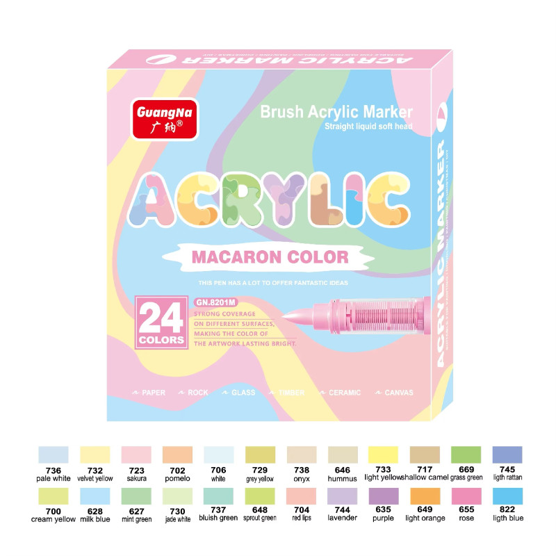 

24 Color Macaron/Skin Tones Art Markers,Soft Brush Tip Acrylic Paint Pens, Quick-Drying Waterproof Acrylic Paint Markers