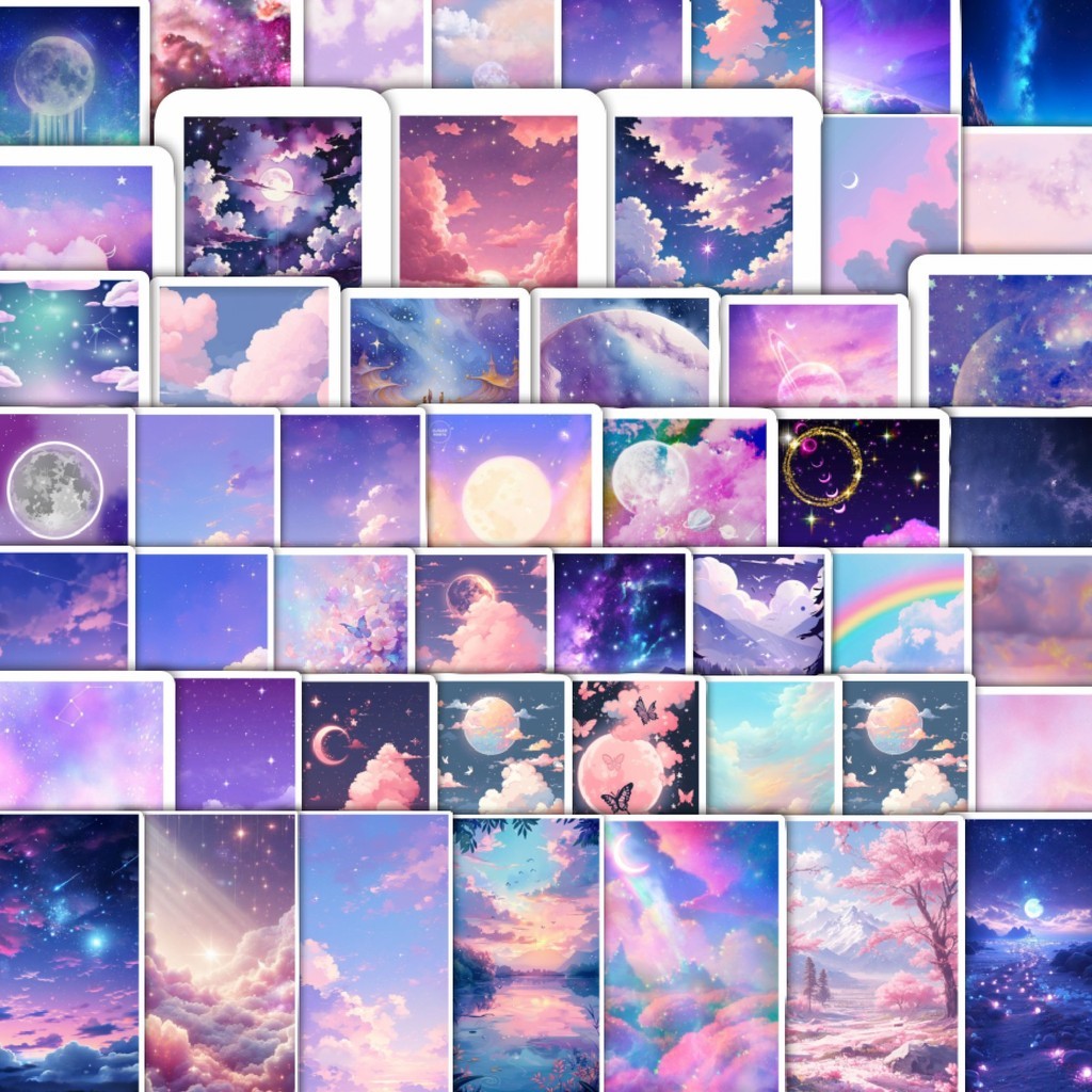 

Stiker Cutting Pack Stiker Dreamy Pastel Paradise [Langit Pastel yang Indah] Isi 100Pcs Series Aesthetic Lucu Keren Untuk Koper Bahan Vynil