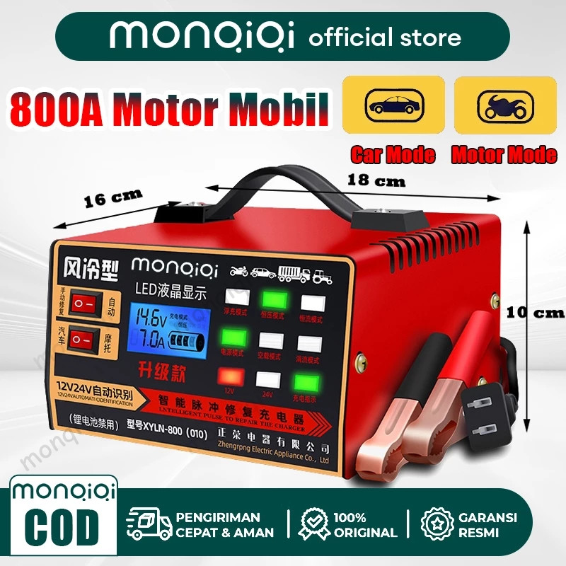 New Monqiqi Charger Aki Portable 12V24V 800A Motor Mobil Smart Battery Charger Aki Motor dan Mobil V