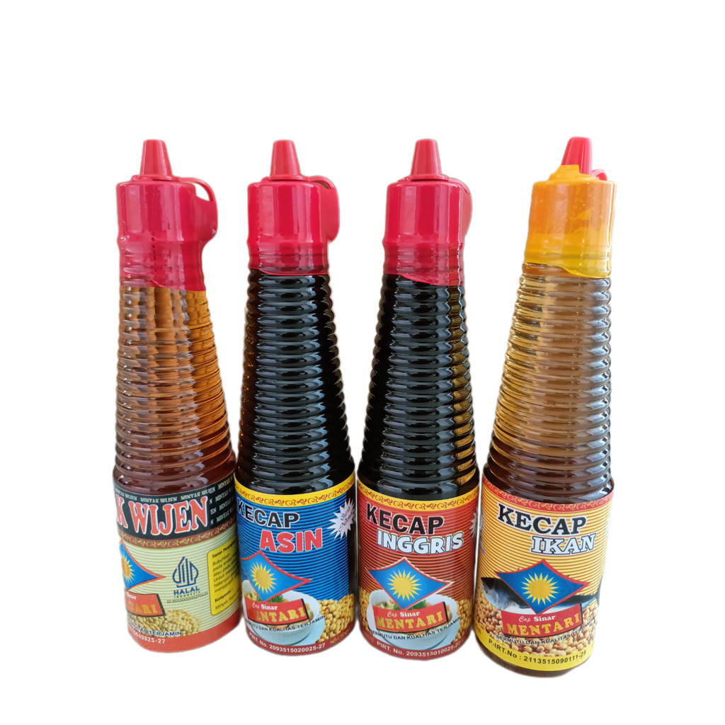 

Paket Hemat 4 Botol Cap Sinar Mentari 150 Ml - Minyak Wijen, Kecap Asin, Kecap Inggris, Kecap Ikan