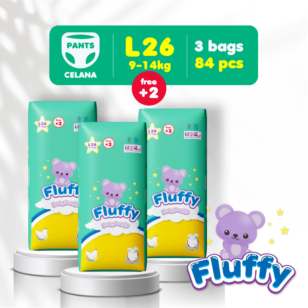 

Fluffy Popok Bayi Tipe Celana L78 Pcs - [L26 Pcs X 3 Pack] - Breathable, Daya Serap Tinggi, Anti Iritasi & Anti Bakteri