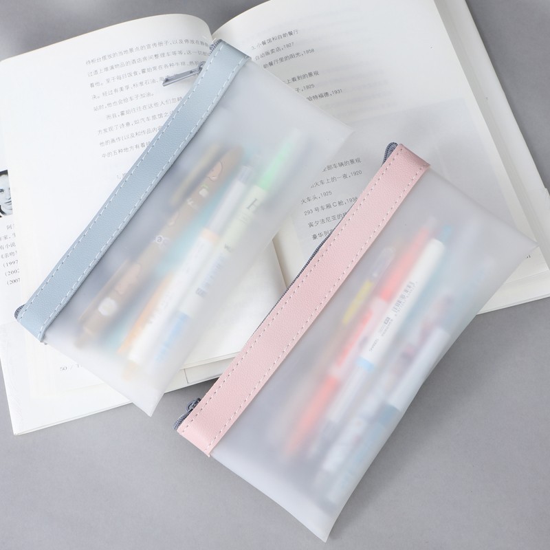 

Simple Transparent Leather Pencil Case Korean Fashion Ins Pencil Bags Stationery Organizer Pencil Case School Pen Case CuteStyle
