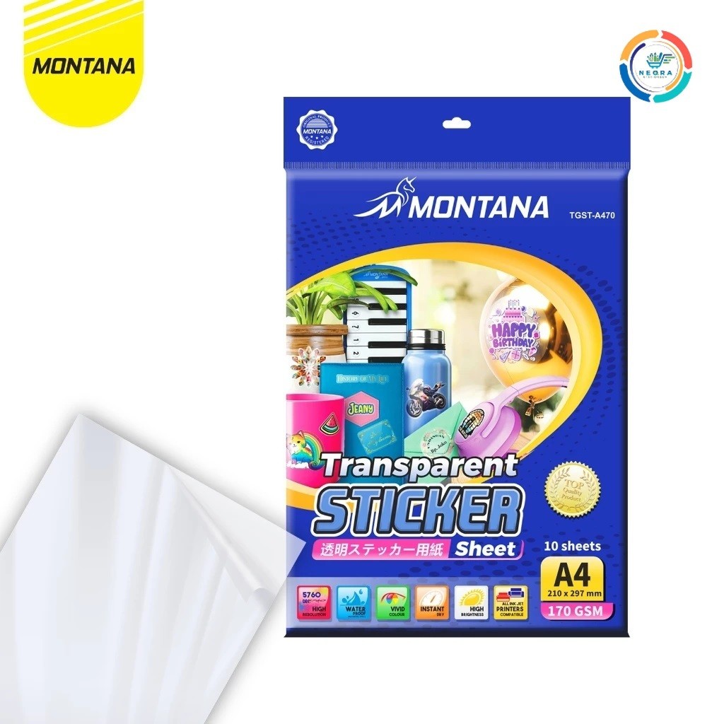 

Montana Stiker Sticker Paper A4 Transparant TGS-A470 [10 Sheets] @ 1 Pack
