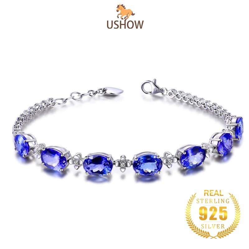 USHOW Gelang Zircon Biru Perhiasan Perak Grosir