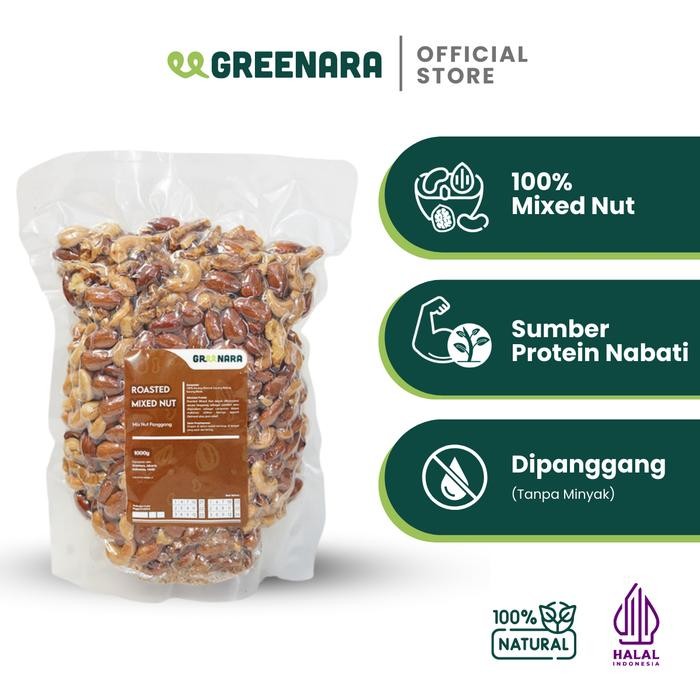 

Greenara Roasted Mixed Nut 1Kg (Almond , Cashew, Walnut) / Kacang Mixed Nut Panggang / Cemilan Kering Kacang