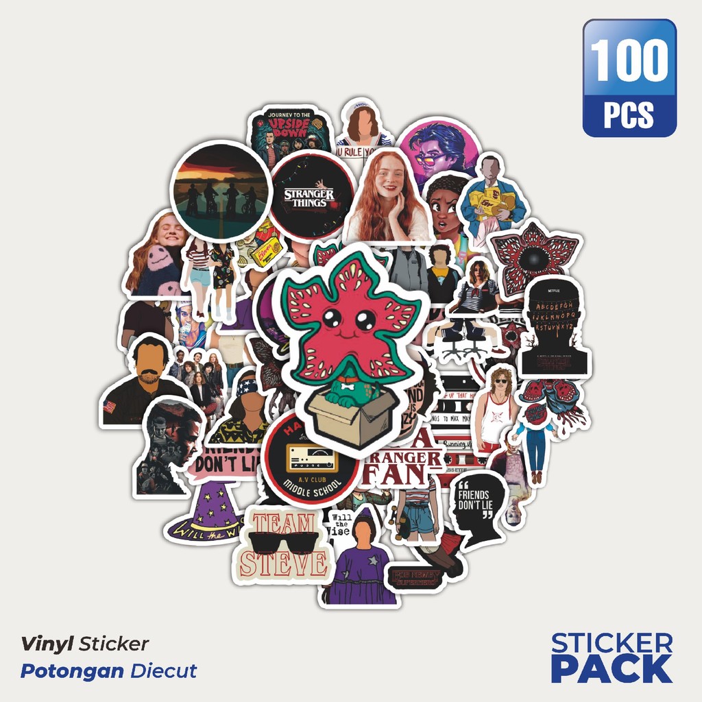 

MURAH 100 PCS Stiker Stranger Things v3 Waterproof Aesthetic- Untuk Laptop, Motor, dan Helm - Paper Stationery Pack