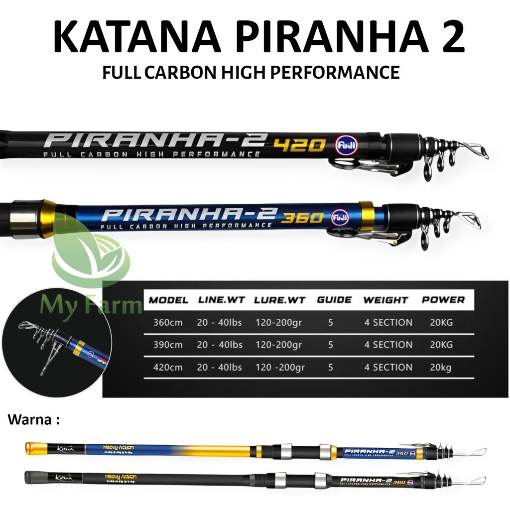 Joran Katana Piranha 390 420 Fuji Material Carbon Tongkat Pancing Surf Pasiran Antena Telescopic MF