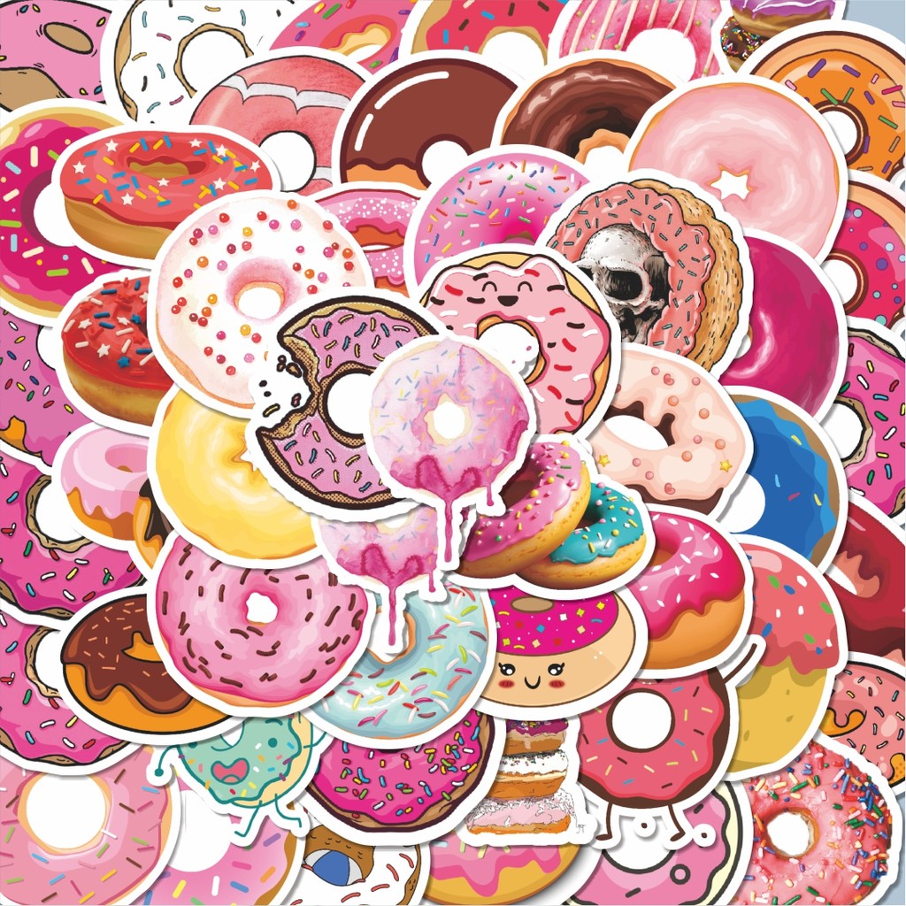 

100PCS Lucu Stiker Delicious Doughnut [Donat Lezat] Stiker Aesthetic Stiker Anti Air Stikers Berperekat Waterproof sticker decal buat Motor Helm Buku Journal Koper Casing HP Laptop Botol Minum Hadiah anak