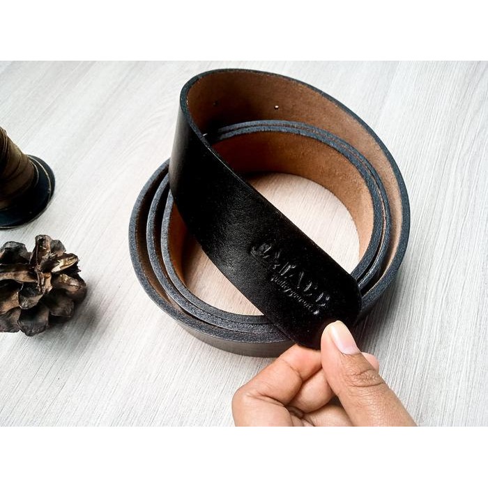 ikat pinggang kulit sapi asli. sabuk tanpa kepala. kulit 1 lapis - Hitam, 3,8 cm
