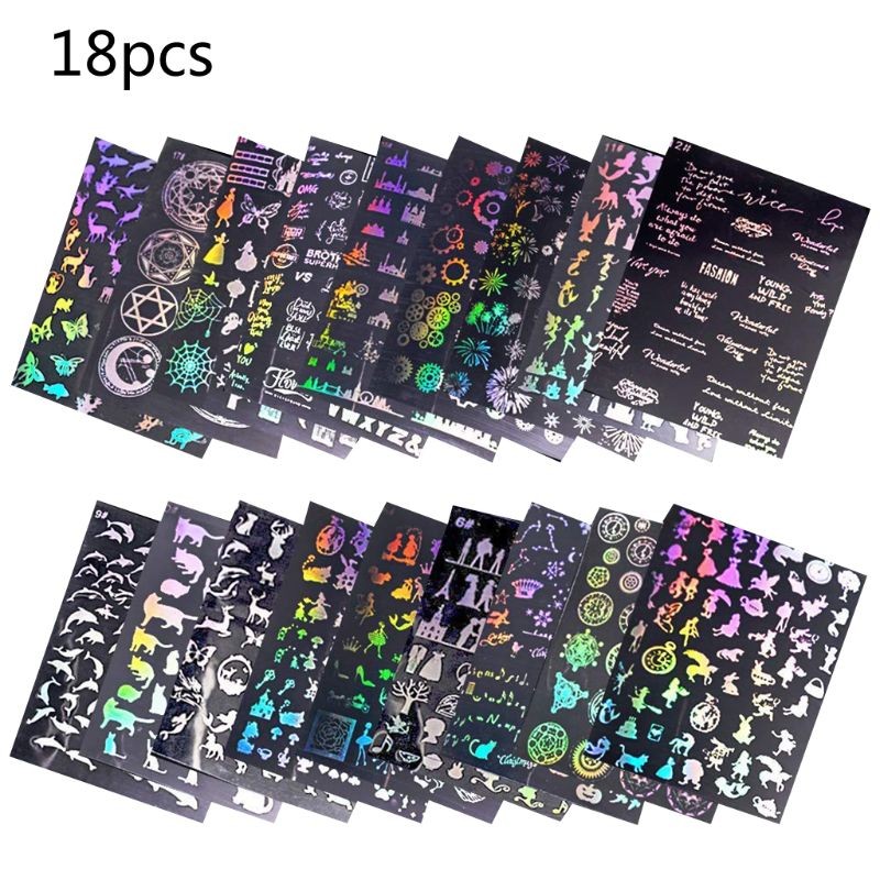 

18 Sheet Resin Supplies Kit,Transparent Decorate Stickers for Silicone Resin Molds Resin Craft Supplies Holographic Magic Circle