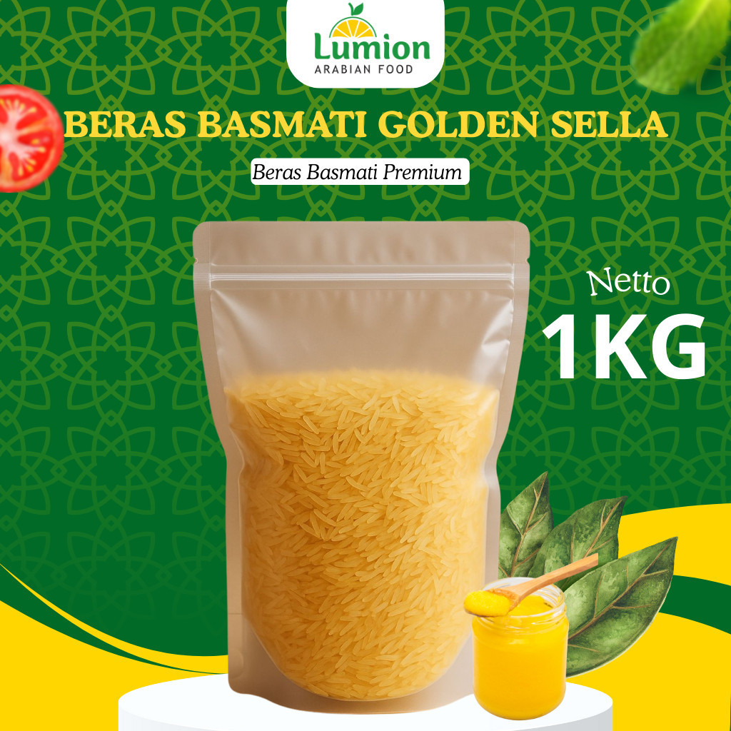 

Lumion Golden Sella Beras Basmati 1kg Repack Premium Untuk Kebuli Briyani Mandhi Kabsah India Arab Komplit