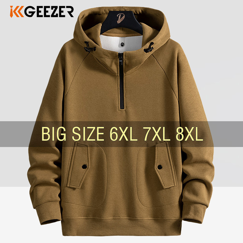 Men Sweatshirts Cotton Hooded Oversized 6XL 7XL 8XL Plus Size Zipper Full Length Hooes Pullovers Aut