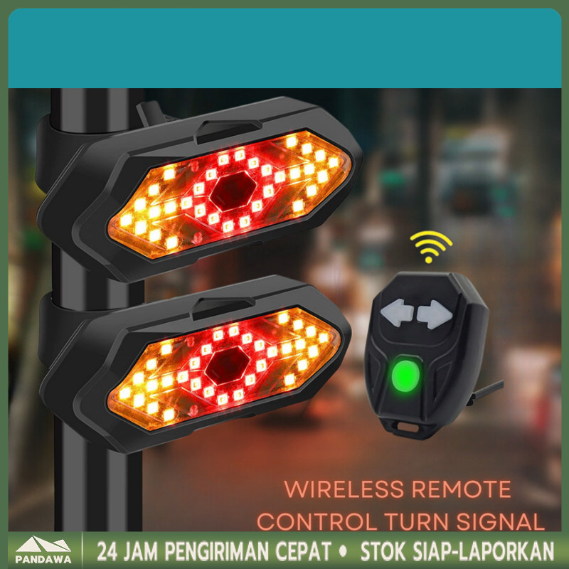 Lampu Belakang Sepeda Nirkabel USB Recharge Lampu Sein Sepeda Remote Control Peringatan Keselamatan