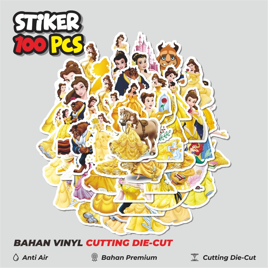 

Terbaru! 50 pcs Stiker Disney Princess Belle Beauty and the Beast Dekorasi Lucu Kreatif untuk Notebook, Skateboard, HP