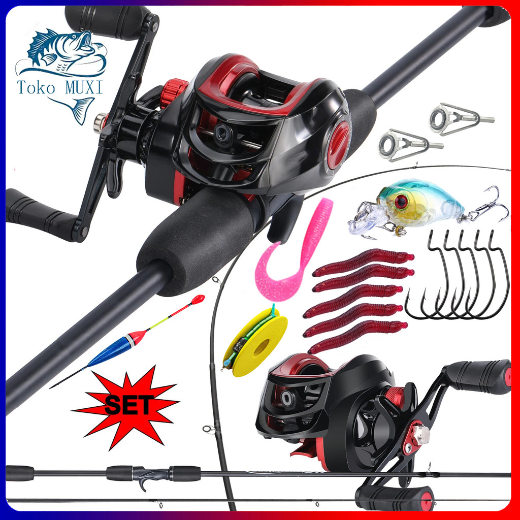 MUXI pancing casting 1 set lengkap 1.8M 2.1M joran pancing 18+1BB reel pancing tarikan maksimum 15kg
