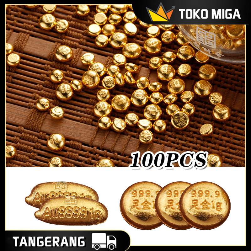 100PCS Mini Emas Batang Palsu Beras Ornamen Feng Shui Mainan Emas Batangan Kacang Kualitas Tinggi