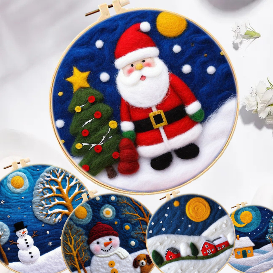 

GATYZTORY Snowman Diy Wool Needle Felting Painting For Beginners Kits With Embroidery Frame Making Wool Felt Kit Christmas Gift