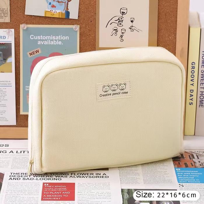 

Terlaris~[Best Seller] Kawaii Large Capacity Pencil Cases Simple Multi Layer Pencil Box Pouch Makeup Brush Storage Bag School Stationery Supplies Black tempat pensil - Beige