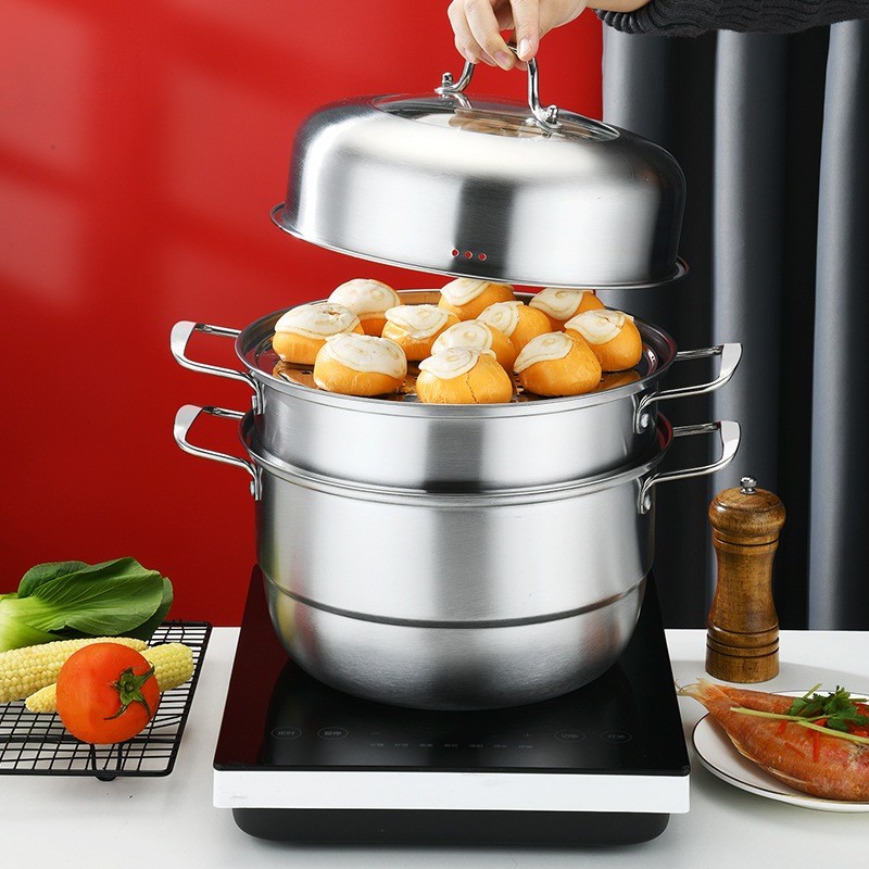 Panci Kukus 2 Susun Steamer 28CM Stainless Steel Dandang Kukus Bakpao Siomay Masak Dimsum