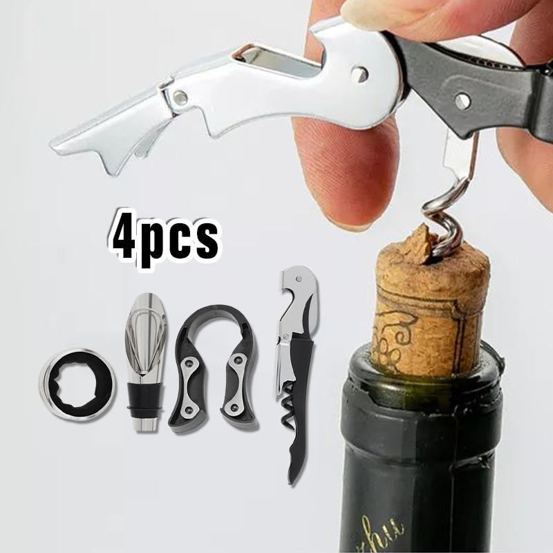 4 in1 Set Pembuka Tutup Botol Wine / Pembuka Botol Wine /Alat Pembuka Tutup Botol Wine