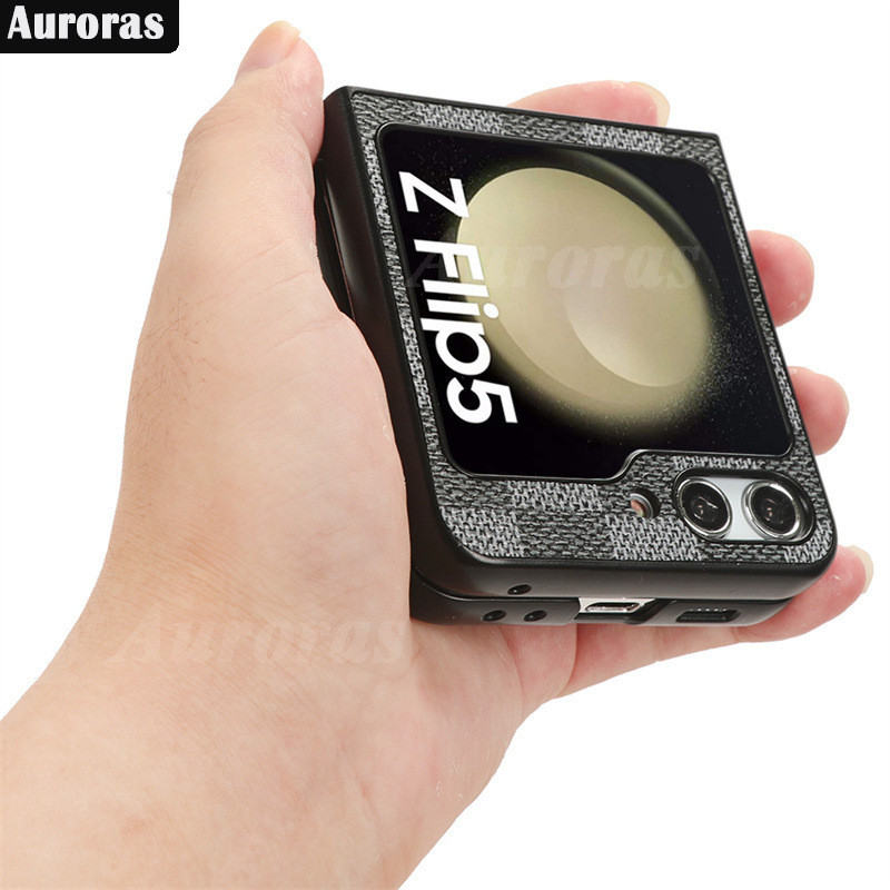 Untuk Samsung Galaxy Z Flip 7 Phone case Canvas Plaid Cowhide Texture Design Samsung Galaxy Z Flip7 