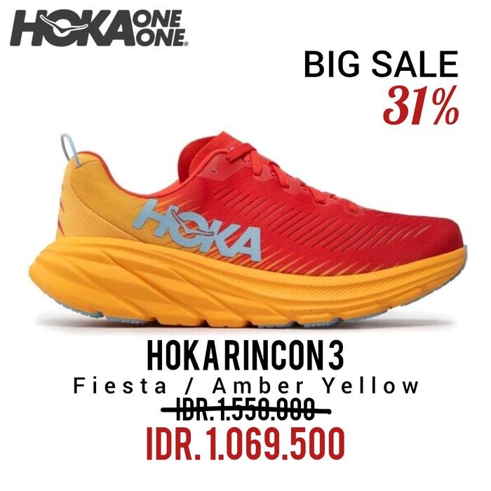 SEPATU RUNNING HOKA RINCON 3 FIESTA / AMBER YELLOW 100% ORIGINAL BNIB / SEPATU SNEAKERS PRIA DAN WAN