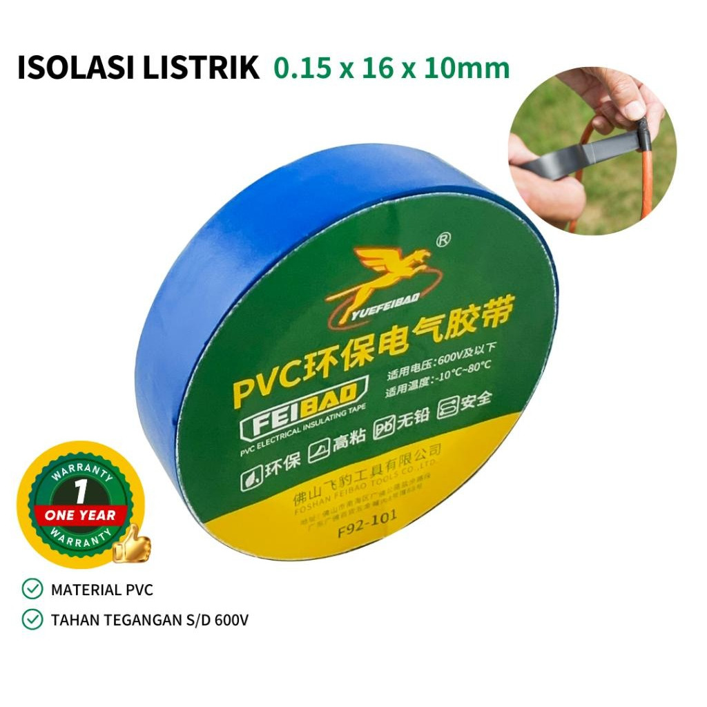 

Isolasi Listrik / Electrical Tape / Lakban Kabel / 0.15mm x 16mm x 10meter PVC / F92-101E/Feibao