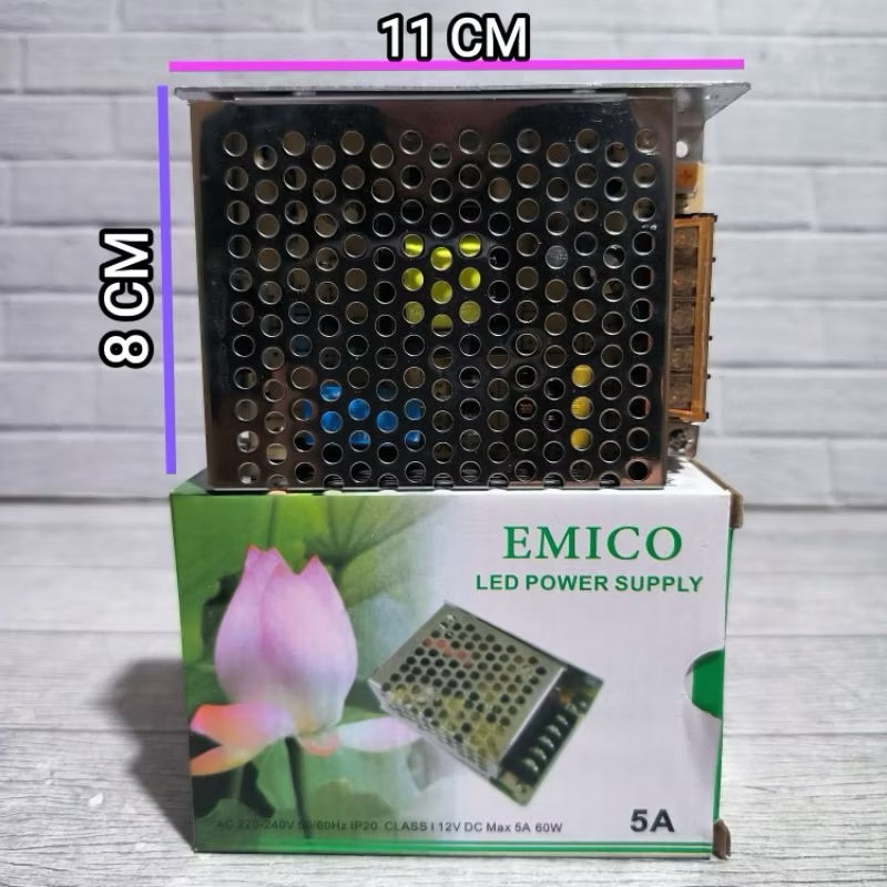 EMICO TRAFO BODI BESAR 5A POWER SUPPLY 5 AMPERE TRAVO 12V ADAPTOR 120W 12 VOLT DRIVER LAMPU LED STRI
