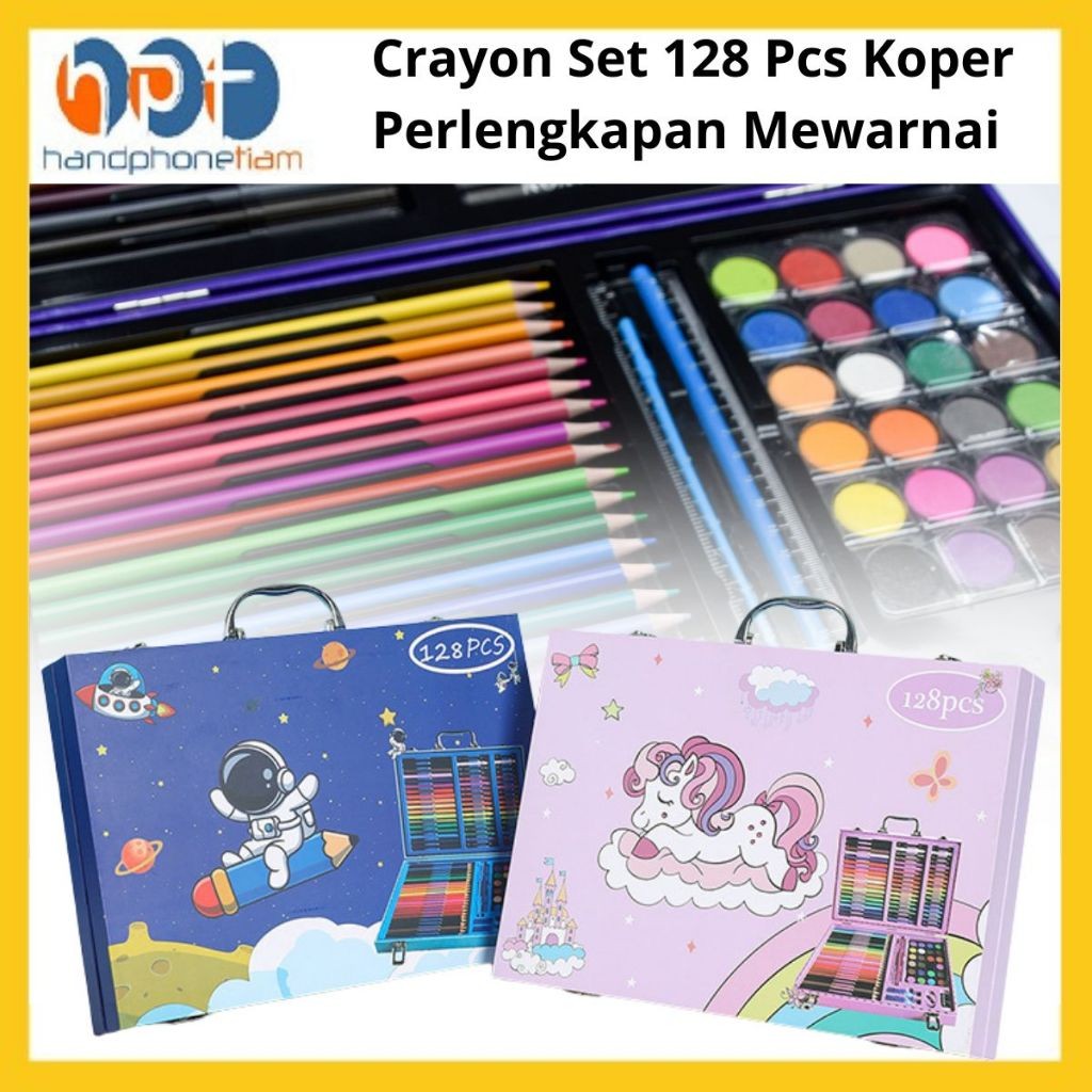

Crayon Set 128Pcs Koper Aluminium Besi Box Alat Lukis Anak Koper Set Warnai Perlengkapan Sekolah Anak