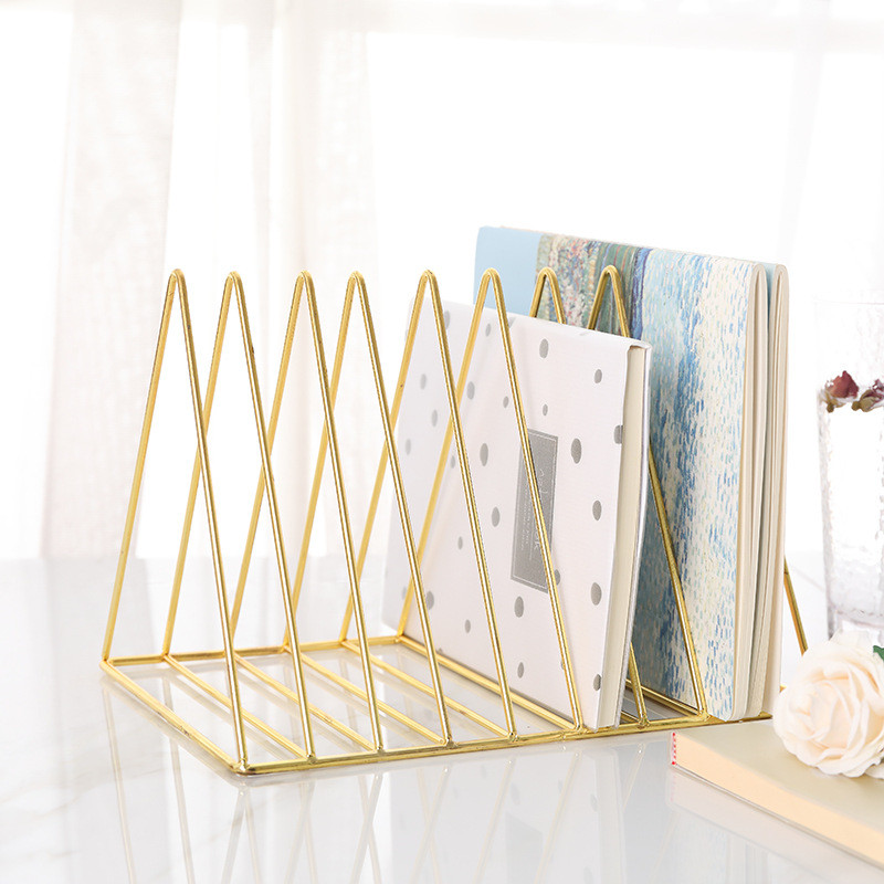 

Nordic Triangle Simple Wrought Iron Desktop Storage Rack Shelf File Magazine Storage Box Office Rack Stationery Organizer