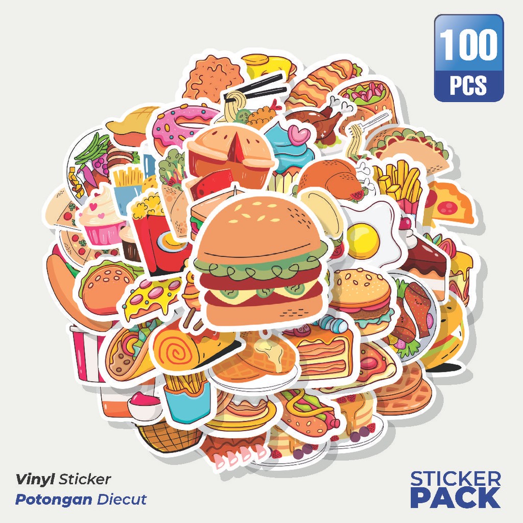 

Super Hemat! 100 PCS Stiker Mix Delicious Food [Campur Makanan Lezat] Waterproof Aesthetic- Untuk Laptop, Motor, dan Helm - Paper Stationery Pack