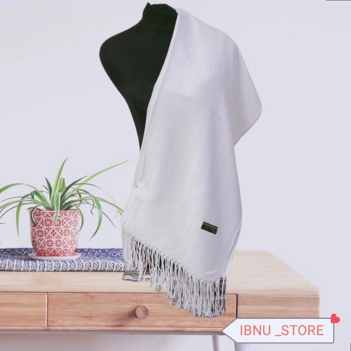 New Collection PASHMINA POLOS PUTIH/SCARF/SYAL/SELENDANG/HIJAB*IBNU_STORE - Putih