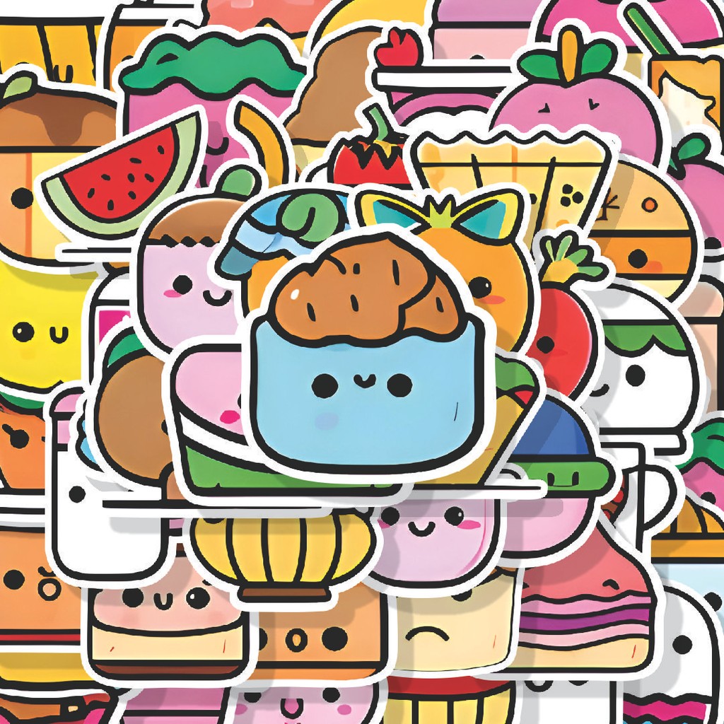 

100PCS Lucu Stiker Cartoon Food Exquisite and Cute [Makanan Kartun Indah dan Lucu] Stiker Aesthetic Stiker Anti Air Stikers Berperekat Waterproof sticker decal buat Motor Helm Buku Journal Koper Casing HP Laptop Botol Minum Hadiah anak