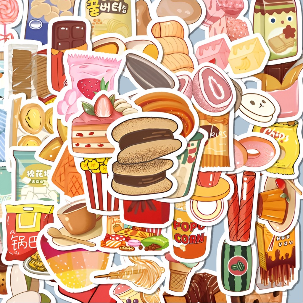

100PCS Lucu Stiker Cemilan Makanan Santai Stiker Aesthetic Stiker Anti Air Stikers Berperekat Waterproof sticker decal buat Motor Helm Buku Journal Koper Casing HP Laptop Botol Minum Hadiah anak